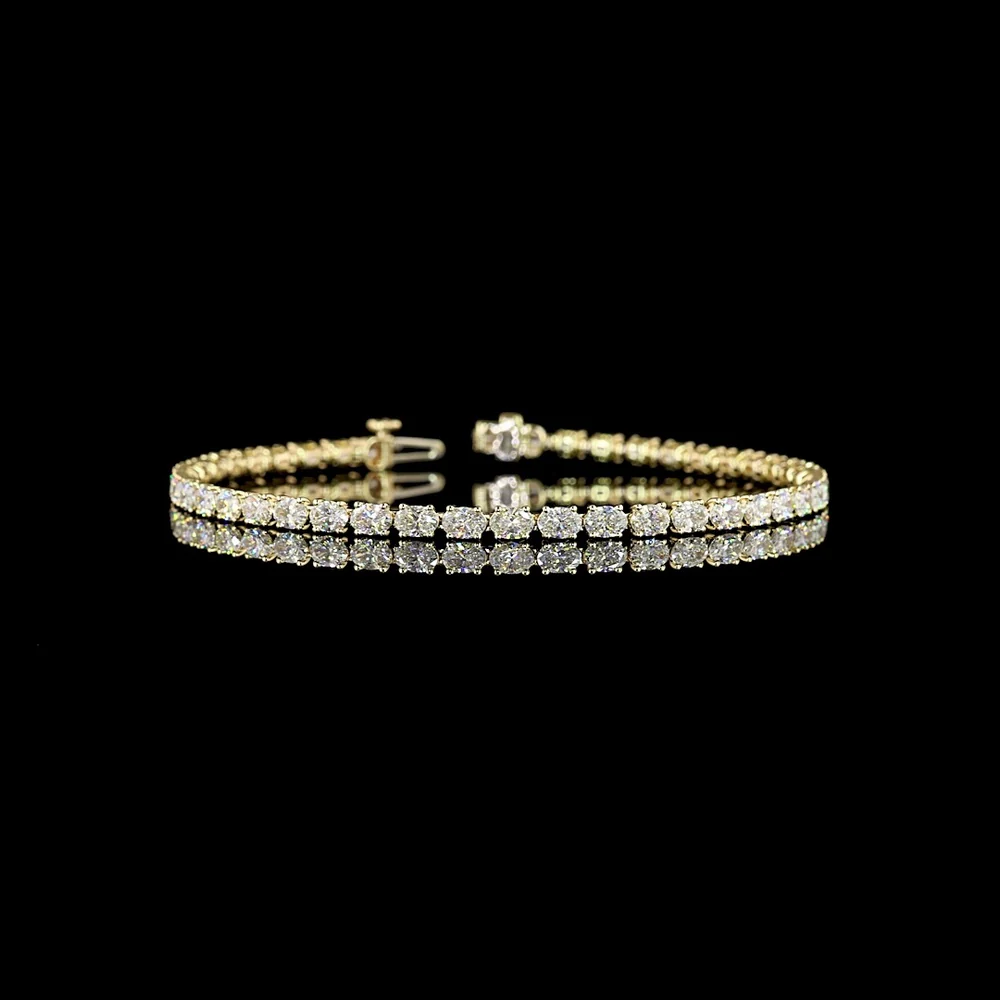 14K Yellow Gold 7-Inch Tennis Bracelet with 5.02 Carat East-West Oval Cut Lab Grown Diamonds (E-F VS Clarity) - Covaloro Fine Jewelry