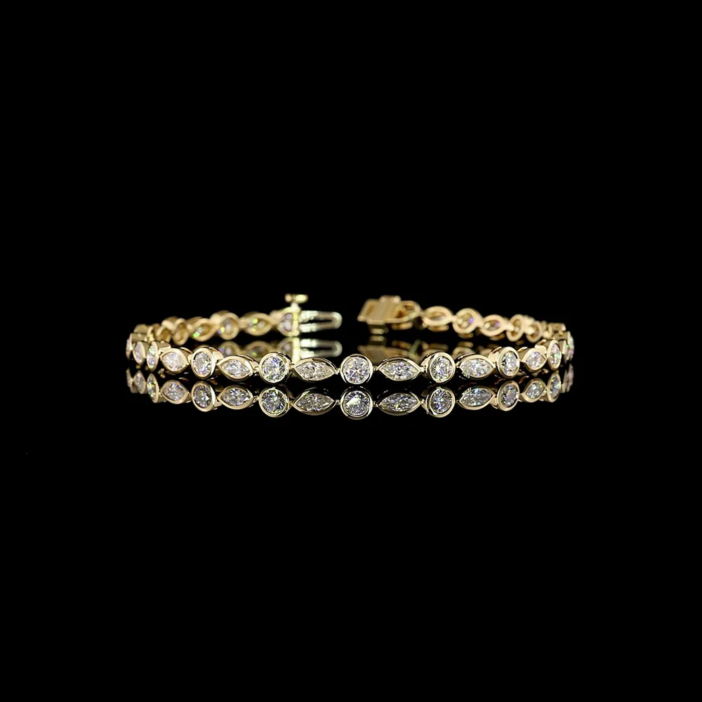 14K Yellow Gold 7-Inch Tennis Bracelet with Alternating Bezel-Set Round and Marquise Lab Diamonds - 3.96 Carat Total Weight, E-F Color VS1 Clarity - Covaloro Fine Jewelry