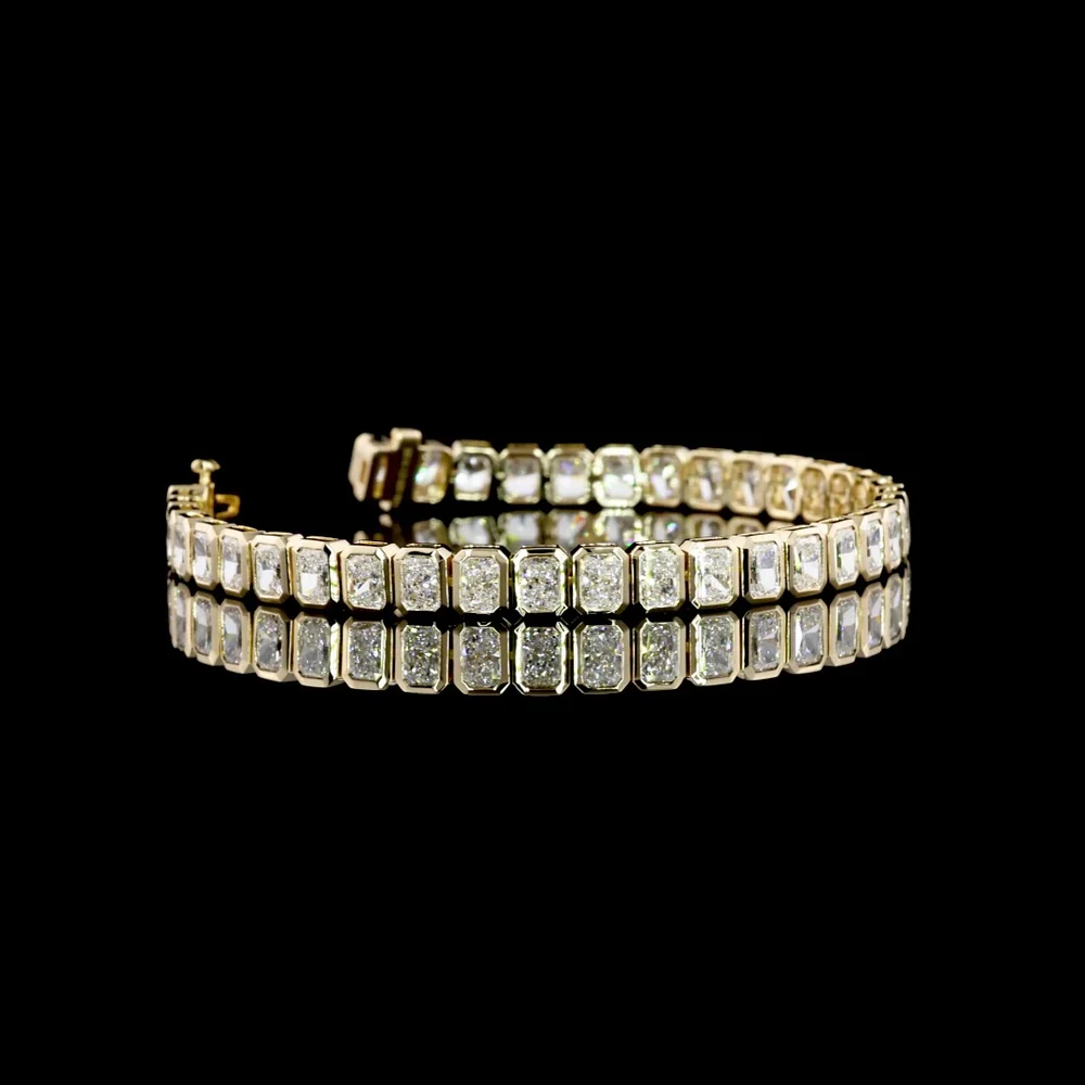 14K Yellow Gold 7-Inch Tennis Bracelet with Bezel-Set Radiant Cut Lab Diamonds - 11.00 Carat Total Weight - Covaloro Fine Jewelry