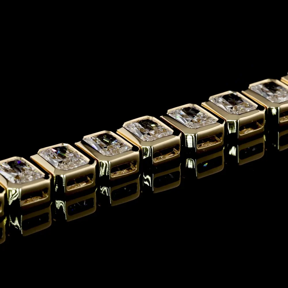 14K Yellow Gold 7-Inch Tennis Bracelet with Bezel-Set Radiant Cut Lab Diamonds - 11.00 Carat Total Weight - Covaloro Fine Jewelry - Image 2