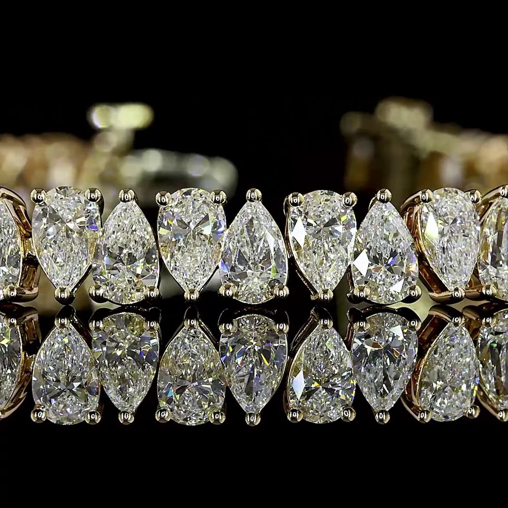 14K Yellow Gold 7-Inch Tennis Bracelet with North-South Prong Set Pear Cut Lab Diamonds - 10.04 Carat Total Diamond Weight (E-F VS1) - Covaloro Fine Jewelry - Image 2