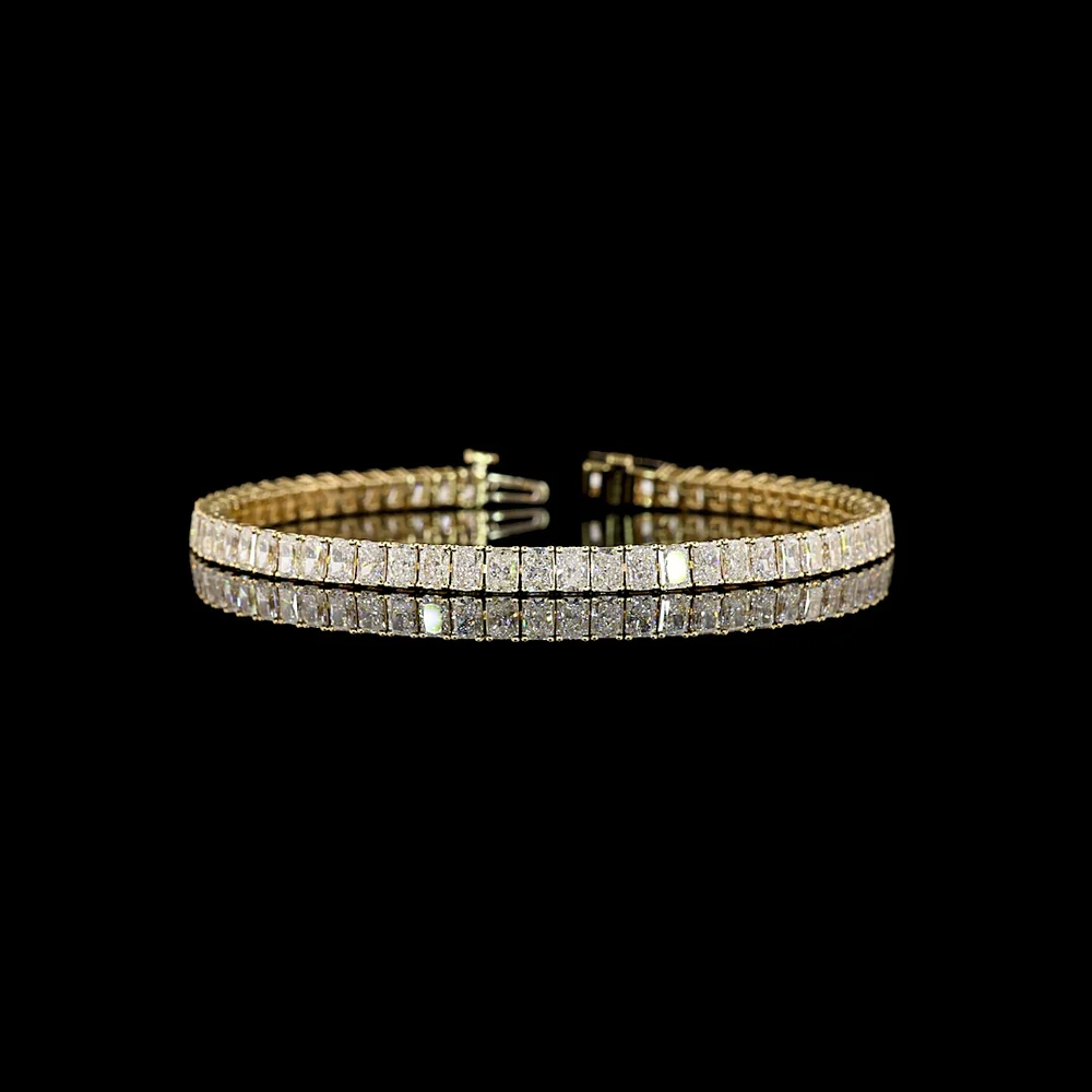 14K Yellow Gold 7-Inch Tennis Bracelet with North-South Prong Set Radiant Cut Lab Diamonds - 8.15 Carats Total Diamond Weight - Covaloro Fine Jewelry