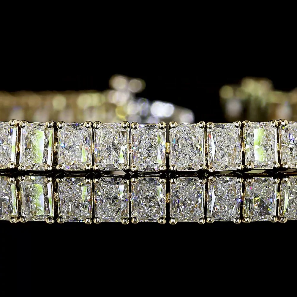 14K Yellow Gold 7-Inch Tennis Bracelet with North-South Prong Set Radiant Cut Lab Diamonds - 8.15 Carats Total Diamond Weight - Covaloro Fine Jewelry - Image 2