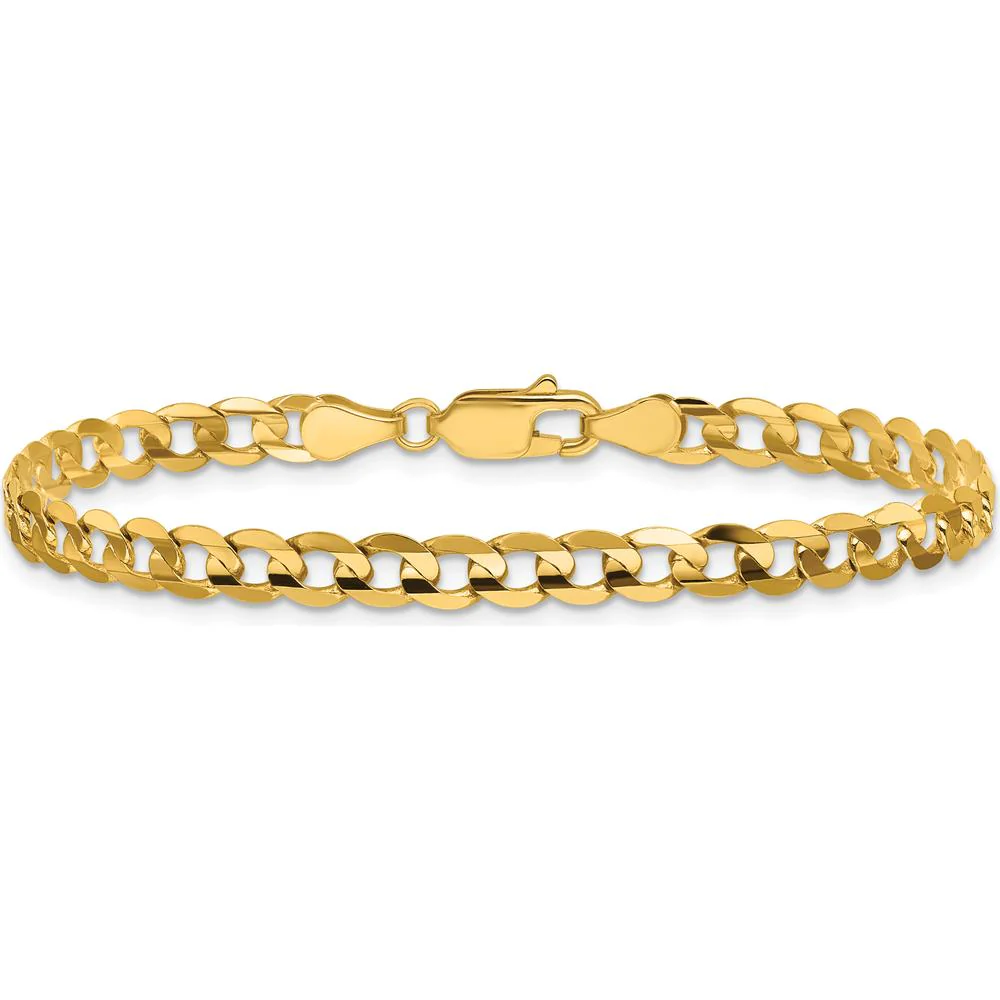 14K Yellow Gold 7" Open Concave Curb Bracelet - 4.5mm Width by Oro Pregiato - Image 4
