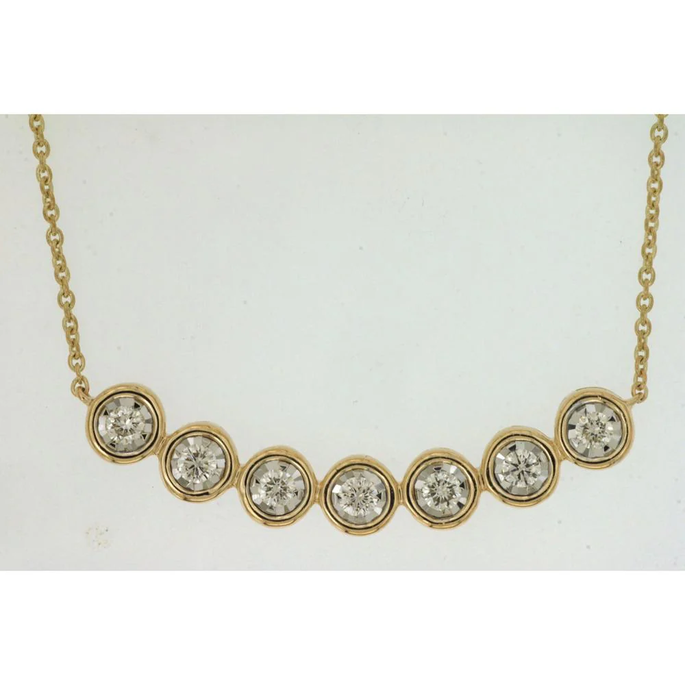 14K Yellow Gold 7-Station Bezel Set Round Diamond Necklace - 0.50 Carat Total Diamond Weight - Royal Jewelry