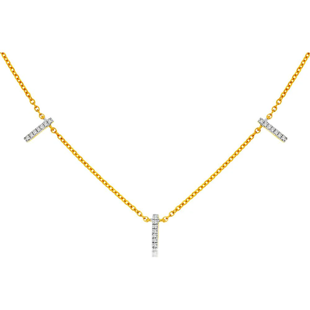 14K Yellow Gold 7 Station Diamond Necklace with Shared Prong Set Round Brilliant Cut Diamonds - 0.16 Carat Total Diamond Weight - Royal Jewelry