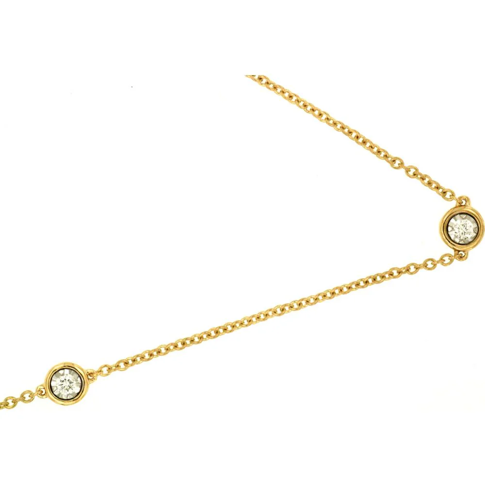 14K Yellow Gold 7 Station Necklace with Bezel Set Round Diamonds - 0.25 Carat Total Diamond Weight - Royal Jewelry