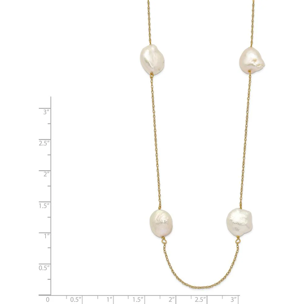 14K Yellow Gold 7-Station Necklace with White Keshi Freshwater Cultured Pearls - 20" Length by Monteluci Fine Jewelry - Image 3