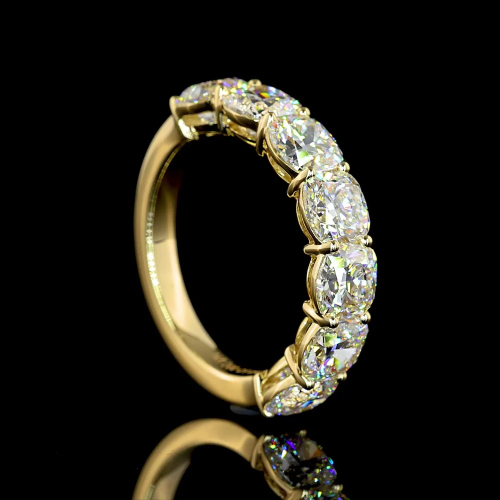 14K Yellow Gold 7-Stone Anniversary Eternity Band with Square Cushion Brilliant Cut Lab Diamonds - 3.91 Carat Total Weight E-F VS - Covaloro Fine Jewelry - Image 3