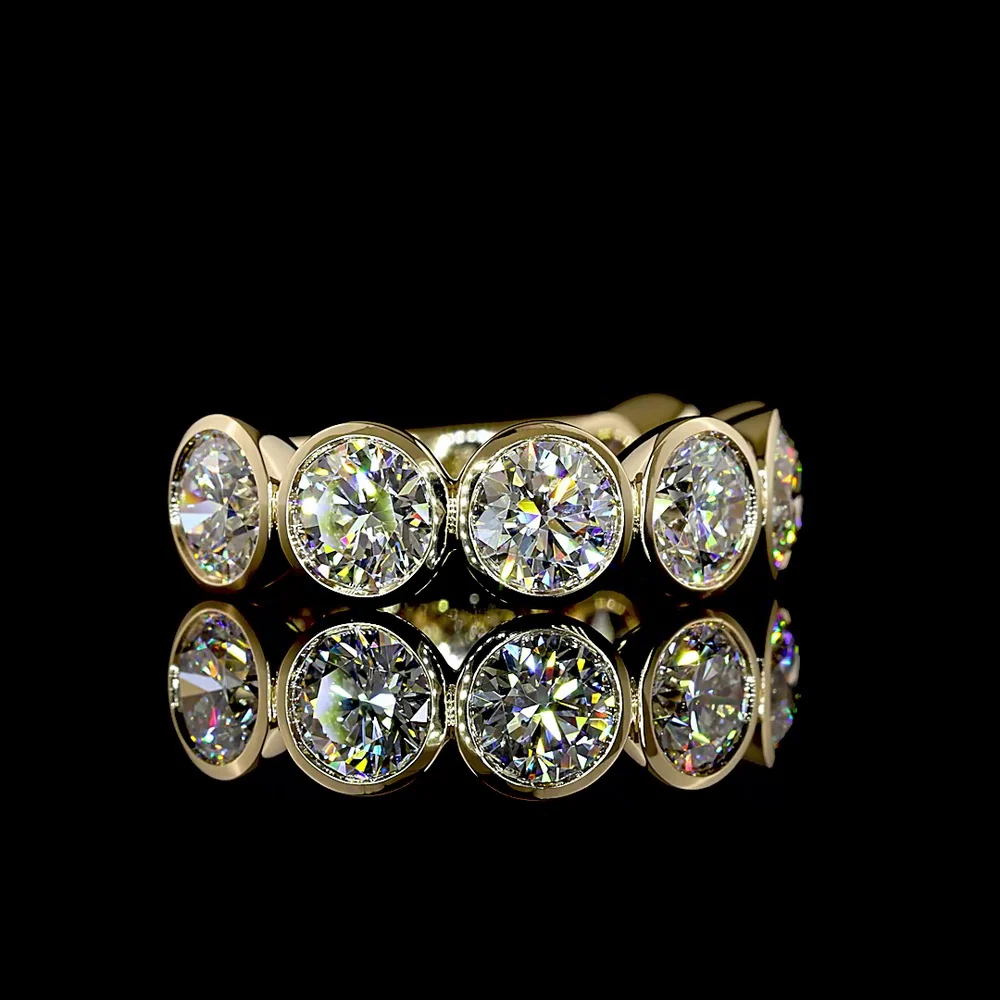 14K Yellow Gold 7-Stone Bezel Set Eternity Band with Round Brilliant Cut Lab Diamonds - 4.13 Carat Total Diamond Weight - Covaloro Fine Jewelry