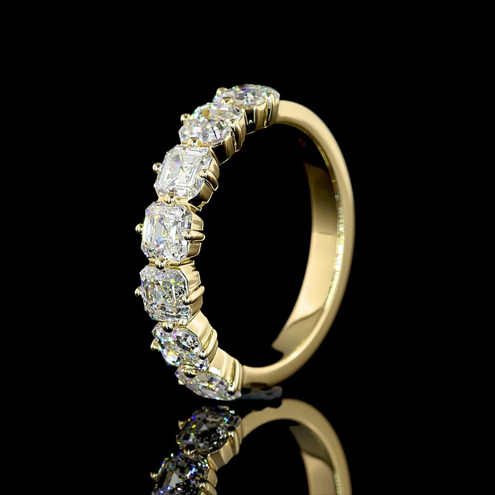 14K Yellow Gold 7-Stone Eternity Band with Asscher Cut Lab Diamonds - 2.19 Carat Total Weight, E-F Color VS Clarity - Covaloro Fine Jewelry - Image 4