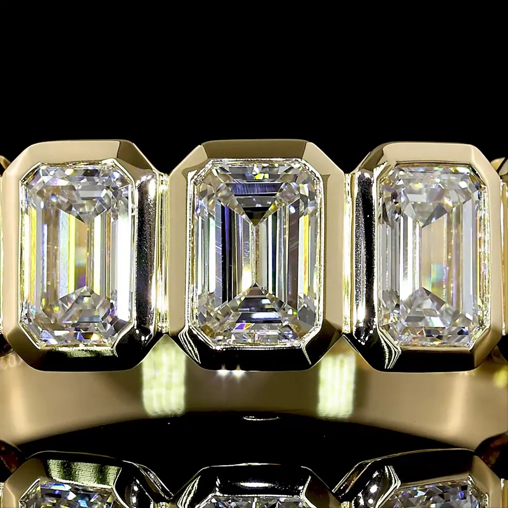 14K Yellow Gold 7-Stone Eternity Band with Bezel-Set Emerald Cut Lab Diamonds - 1.99 Carat Total Weight - Covaloro Fine Jewelry - Image 2