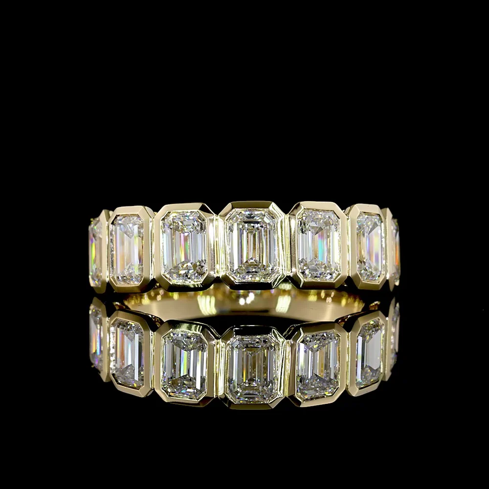 14K Yellow Gold 7-Stone Eternity Band with Bezel Set Emerald Cut Lab Diamonds - 2.10 Carats Total Diamond Weight - Covaloro Fine Jewelry