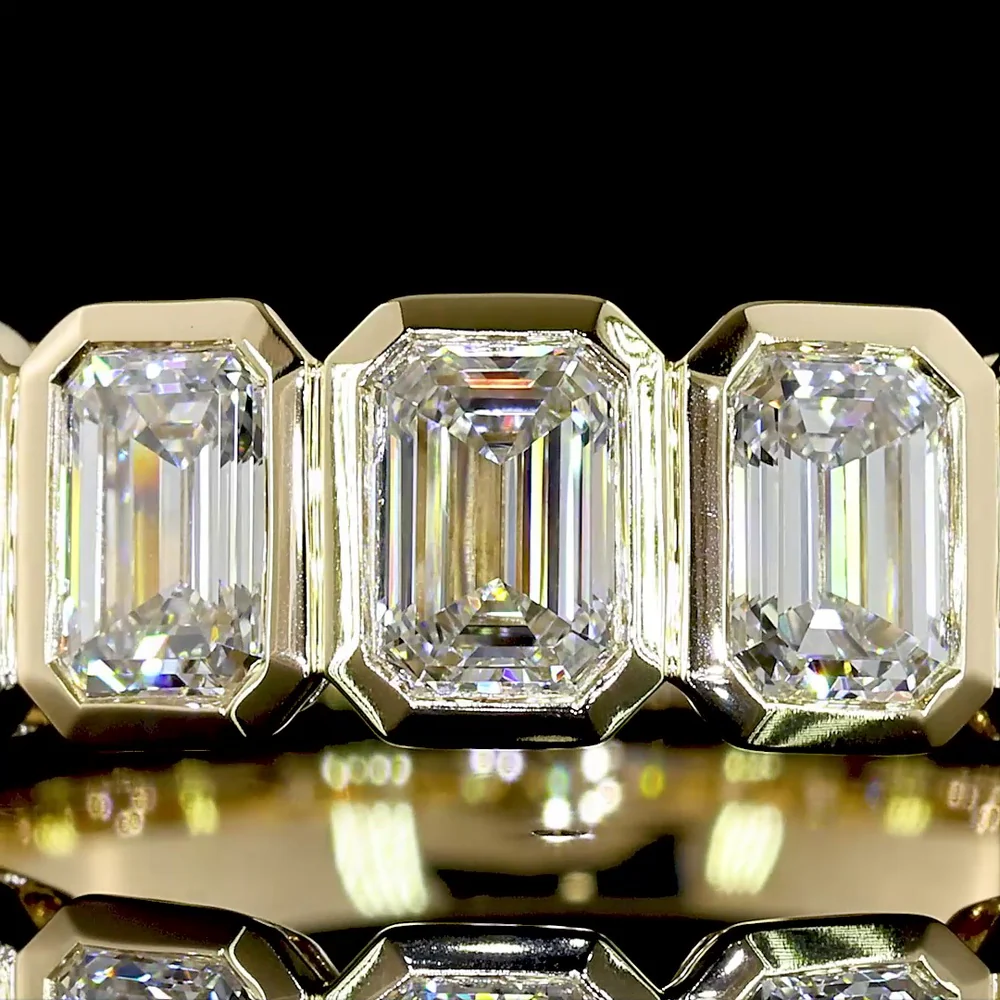 14K Yellow Gold 7-Stone Eternity Band with Bezel Set Emerald Cut Lab Diamonds - 2.10 Carats Total Diamond Weight - Covaloro Fine Jewelry - Image 2