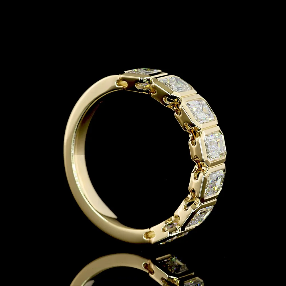 14K Yellow Gold 7-Stone Eternity Band with Bezel Set Emerald Cut Lab Diamonds - 2.10 Carats Total Diamond Weight - Covaloro Fine Jewelry - Image 3