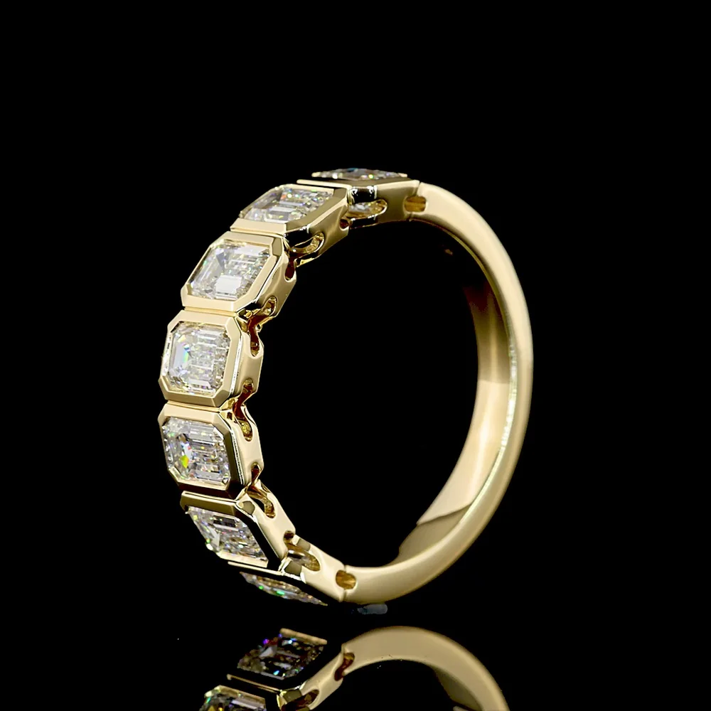 14K Yellow Gold 7-Stone Eternity Band with Bezel Set Emerald Cut Lab Diamonds - 2.10 Carats Total Diamond Weight - Covaloro Fine Jewelry - Image 4