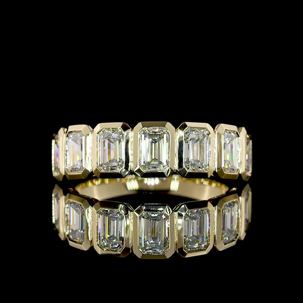 14K Yellow Gold 7-Stone Eternity Band with Bezel Set Emerald Cut Natural Diamonds - 2.11 Carat Total Diamond Weight - Covaloro Fine Jewelry