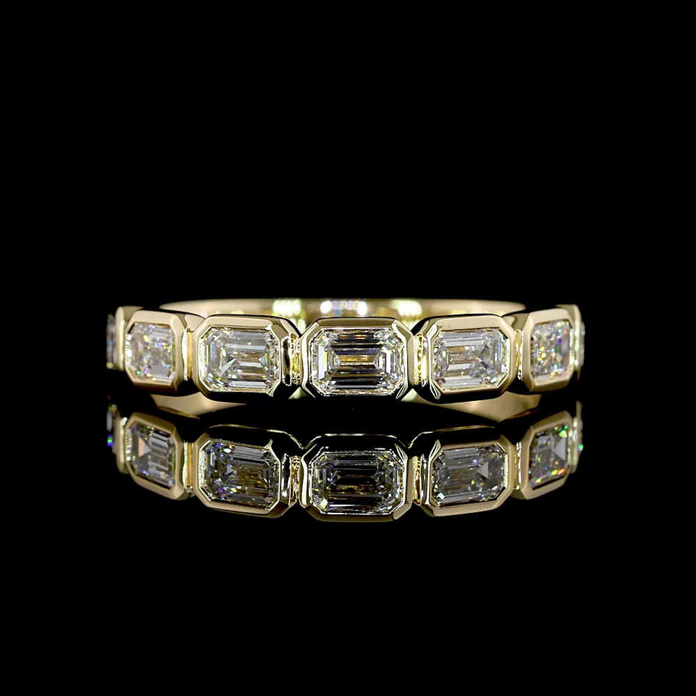 14K Yellow Gold 7-Stone Eternity Band with East-West Bezel Set Emerald Cut Lab Diamonds - 1.12 Carat Total Weight - Covaloro Fine Jewelry