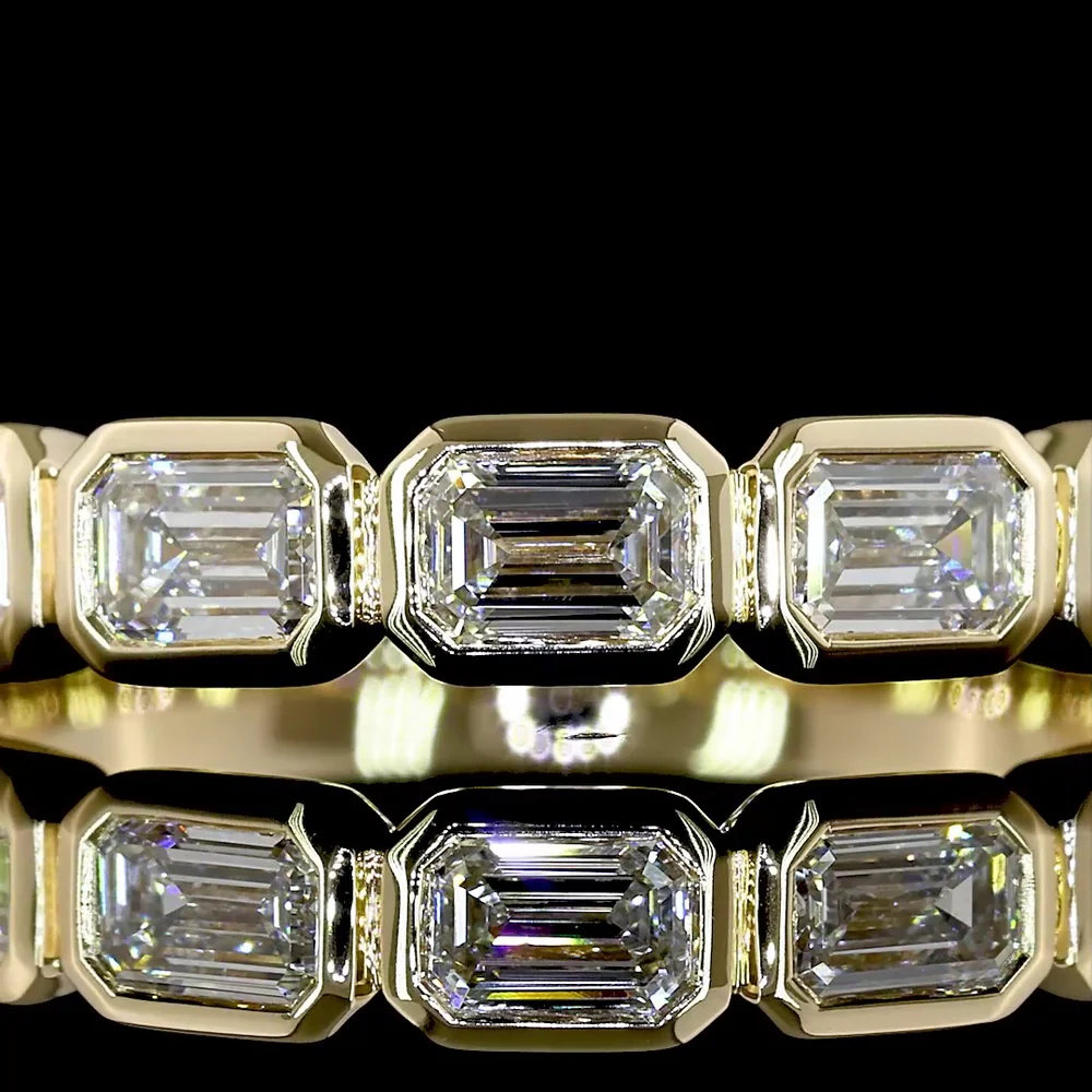 14K Yellow Gold 7-Stone Eternity Band with East-West Bezel Set Emerald Cut Lab Diamonds - 1.12 Carat Total Weight - Covaloro Fine Jewelry - Image 2