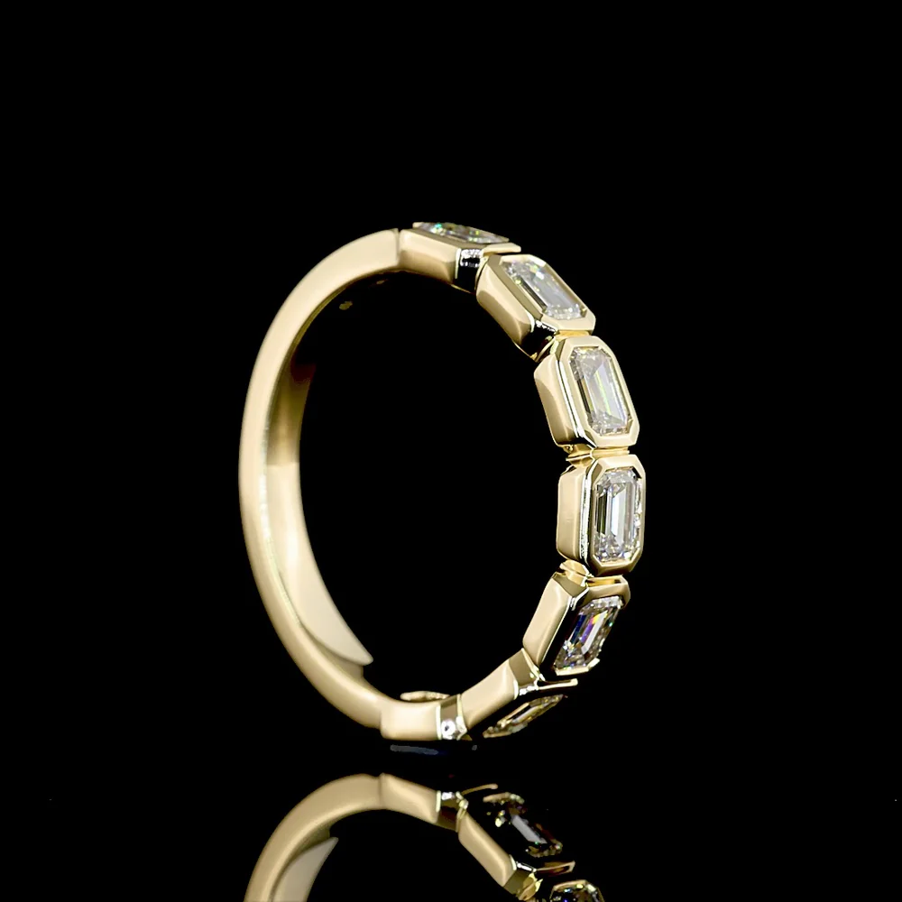 14K Yellow Gold 7-Stone Eternity Band with East-West Bezel Set Emerald Cut Lab Diamonds - 1.12 Carat Total Weight - Covaloro Fine Jewelry - Image 3