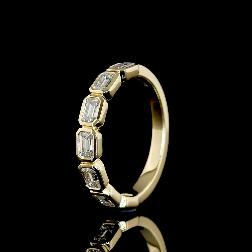 14K Yellow Gold 7-Stone Eternity Band with East-West Bezel Set Emerald Cut Lab Diamonds - 1.12 Carat Total Weight - Covaloro Fine Jewelry - Image 4