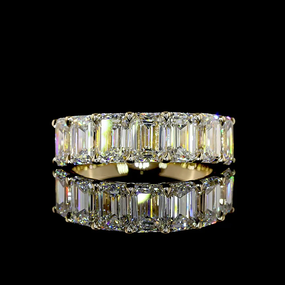 14K Yellow Gold 7-Stone Eternity Band with Emerald Cut Lab Diamonds - 4.20 Carats Total Diamond Weight - Covaloro Fine Jewelry