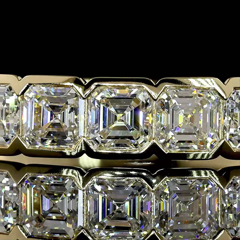 14K Yellow Gold 7-Stone Eternity Band with Half-Bezel Set Asscher Cut Lab Diamonds - 0.96 Carats Total Diamond Weight - Covaloro Fine Jewelry - Image 2
