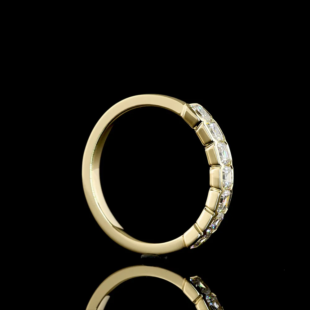 14K Yellow Gold 7-Stone Eternity Band with Half-Bezel Set Asscher Cut Lab Diamonds - 0.96 Carats Total Diamond Weight - Covaloro Fine Jewelry - Image 3