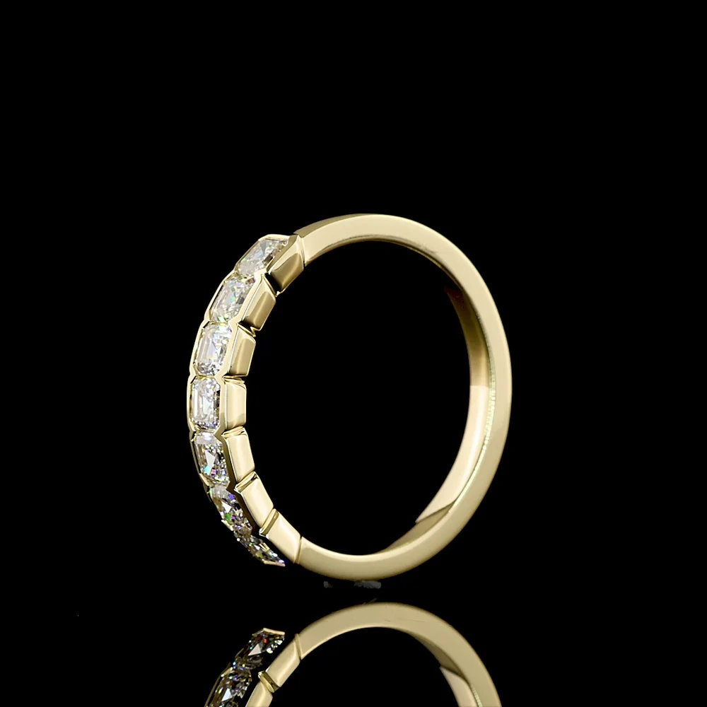14K Yellow Gold 7-Stone Eternity Band with Half-Bezel Set Asscher Cut Lab Diamonds - 0.96 Carats Total Diamond Weight - Covaloro Fine Jewelry - Image 4