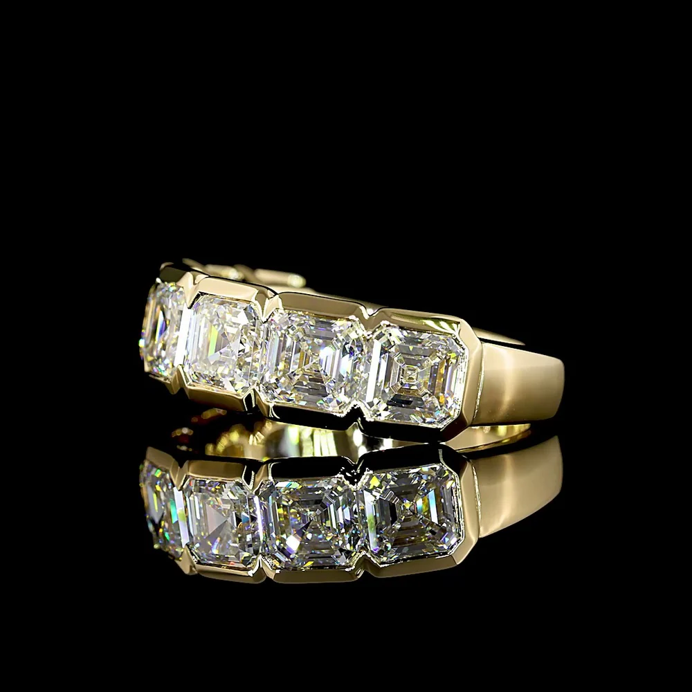 14K Yellow Gold 7-Stone Eternity Band with Half-Bezel Set Asscher Cut Lab Diamonds - 4.48 Carats Total Diamond Weight - Covaloro Fine Jewelry - Image 2