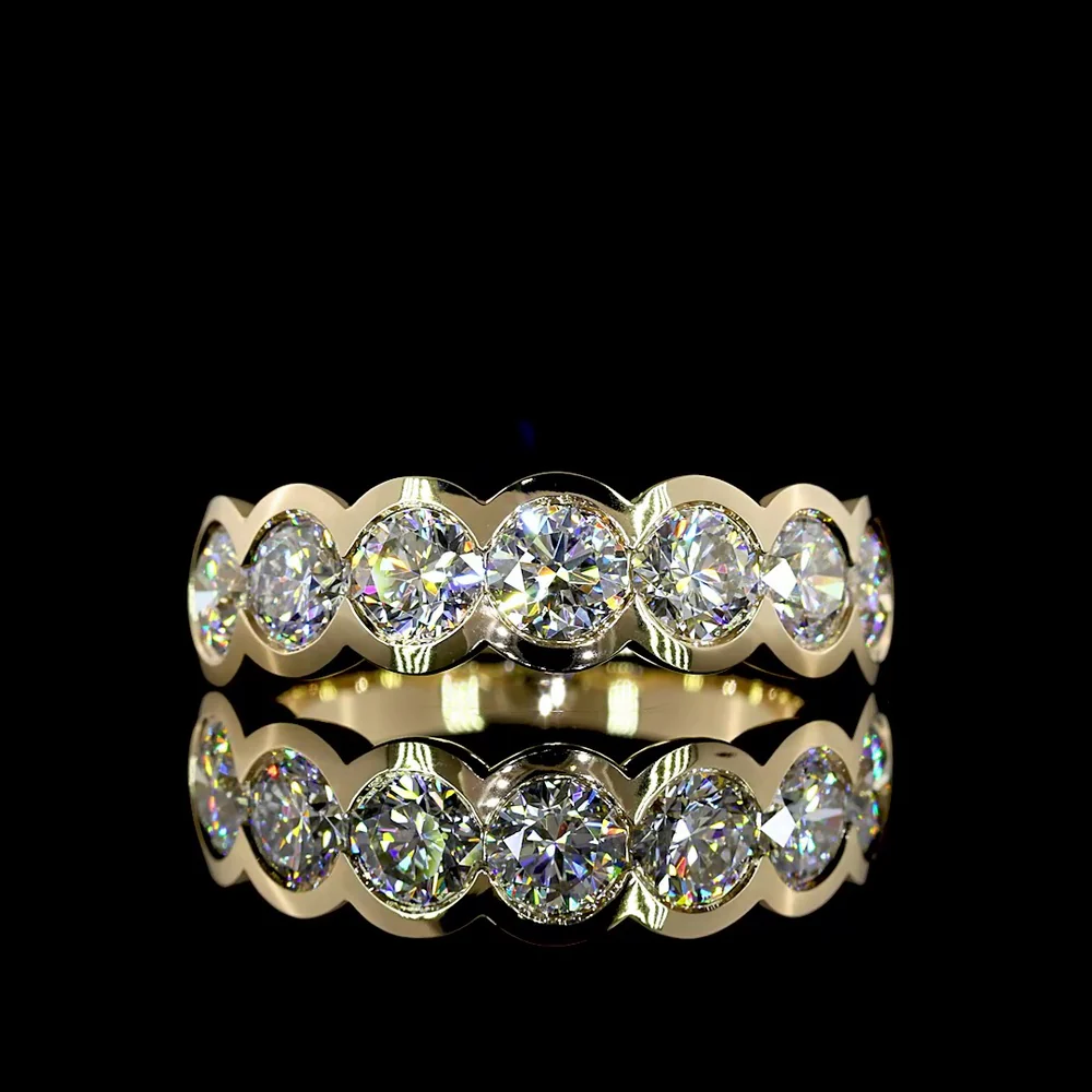 14K Yellow Gold 7-Stone Eternity Band with Half-Bezel Set Round Lab Diamonds - 2.08 Carats Total Diamond Weight - Covaloro Fine Jewelry