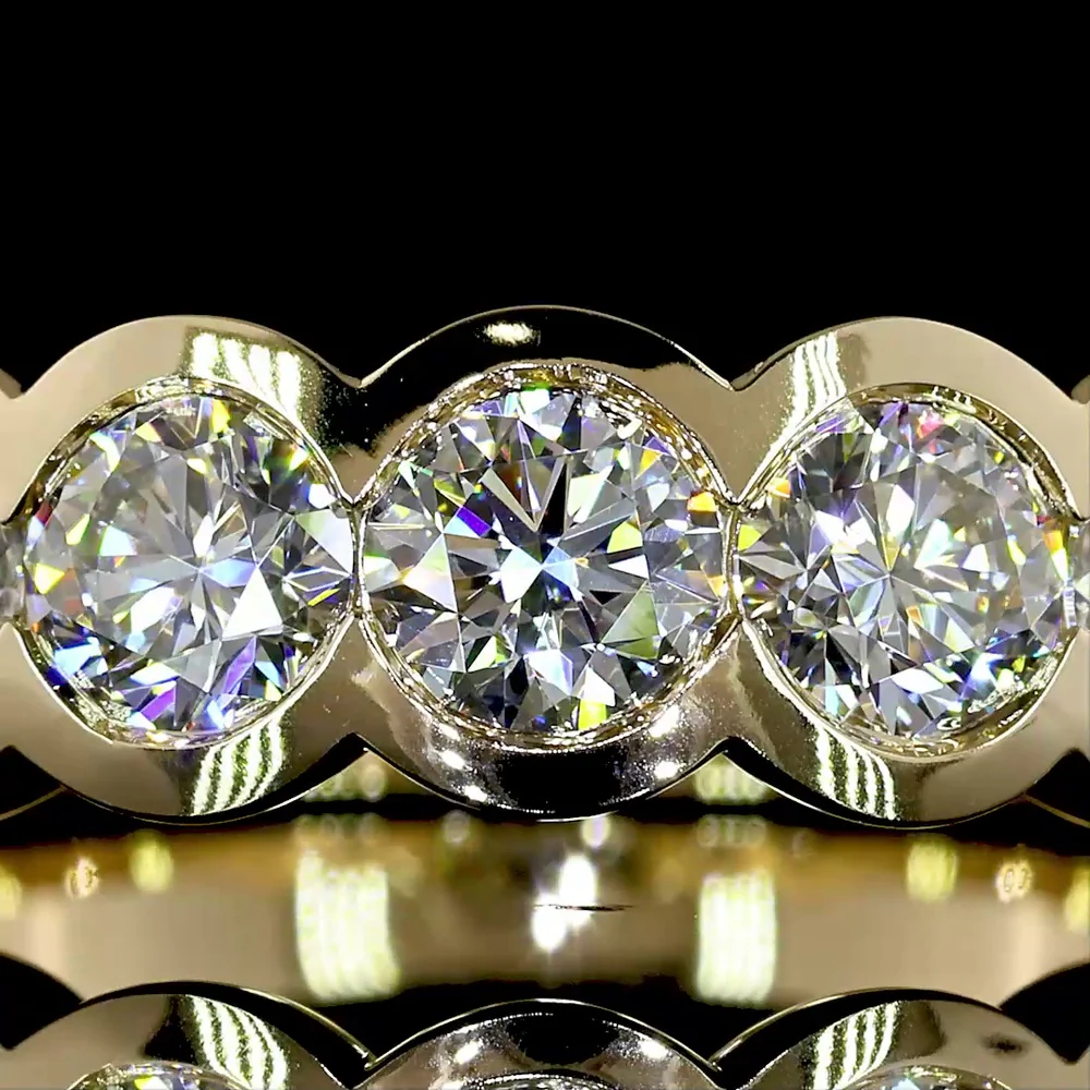 14K Yellow Gold 7-Stone Eternity Band with Half-Bezel Set Round Lab Diamonds - 2.08 Carats Total Diamond Weight - Covaloro Fine Jewelry - Image 2