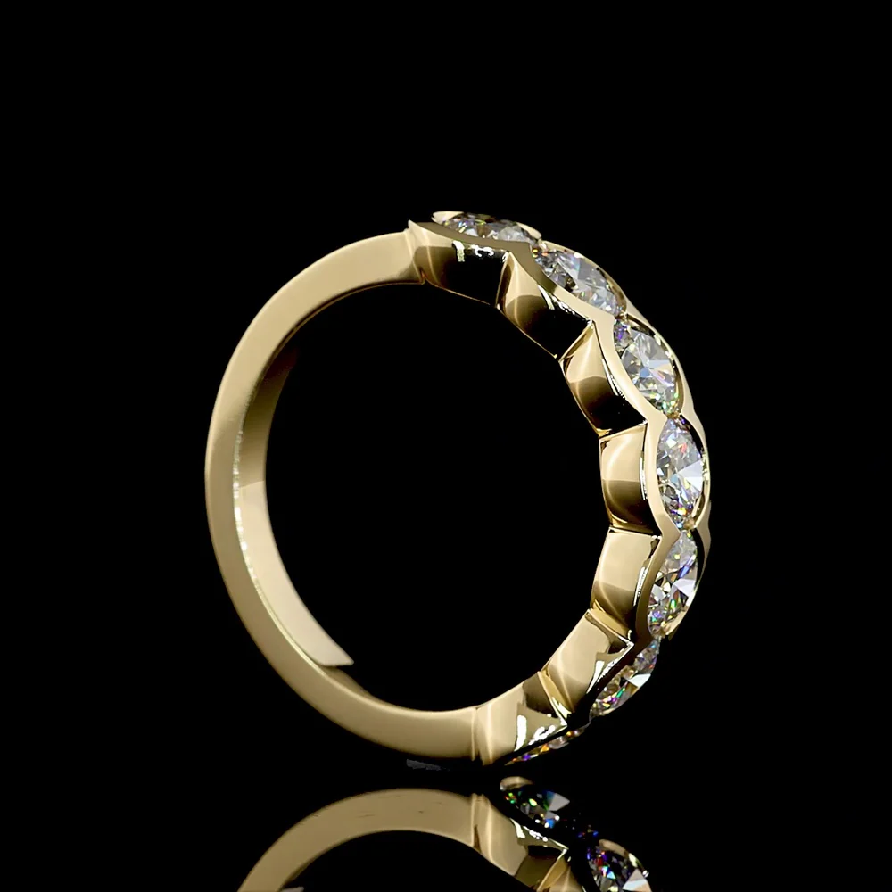 14K Yellow Gold 7-Stone Eternity Band with Half-Bezel Set Round Lab Diamonds - 2.08 Carats Total Diamond Weight - Covaloro Fine Jewelry - Image 3