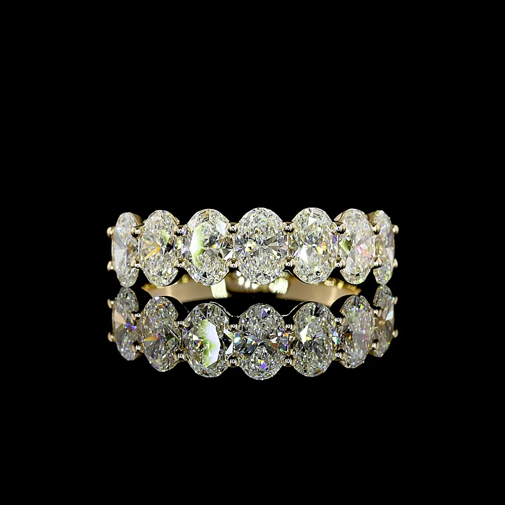 14K Yellow Gold 7-Stone Eternity Band with North-South Oval Lab Diamonds, E-F VS1 Clarity - 2.17 Carat Total Diamond Weight - Covaloro Fine Jewelry