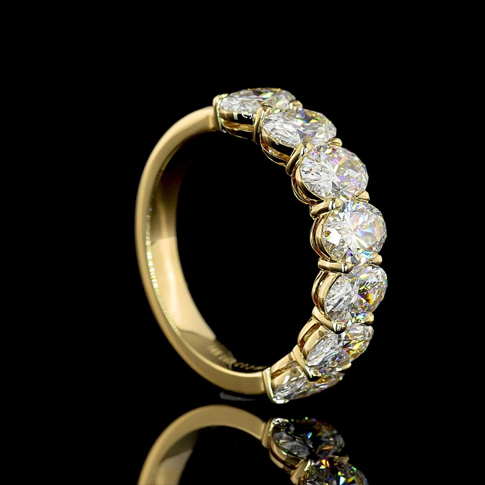 14K Yellow Gold 7-Stone Eternity Band with North-South Prong Set Oval Lab Diamonds - 2.98 Carat Total Weight - Covaloro Fine Jewelry - Image 3