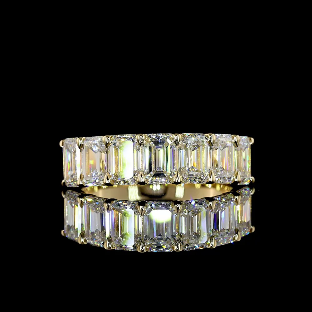 14K Yellow Gold 7-Stone Eternity Band with North-South Set Emerald Cut Lab Diamonds - 3.18 Carat Total Weight, E-F Color VS1 Clarity - Covaloro Fine Jewelry