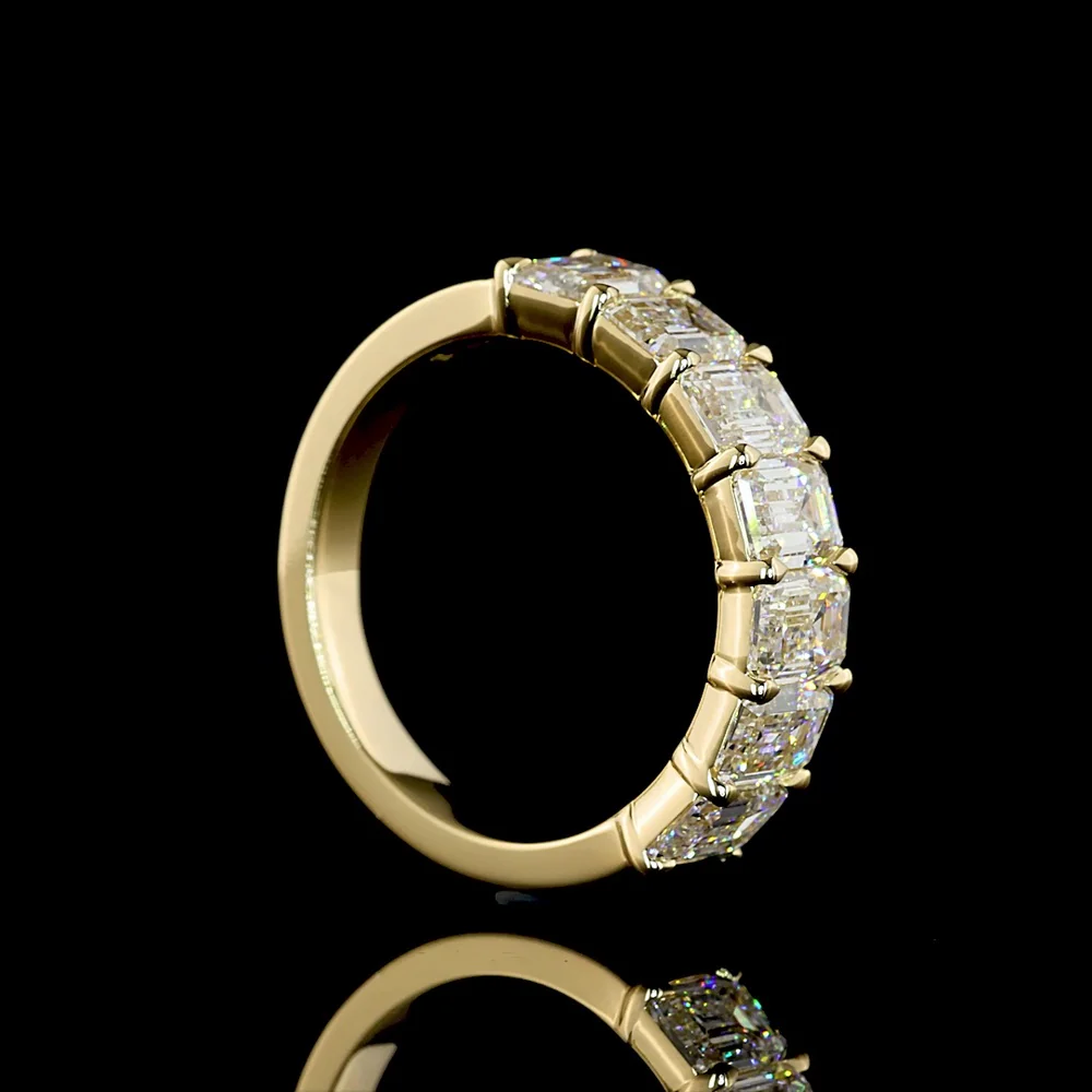 14K Yellow Gold 7-Stone Eternity Band with North-South Set Emerald Cut Lab Diamonds - 3.18 Carat Total Weight, E-F Color VS1 Clarity - Covaloro Fine Jewelry - Image 3