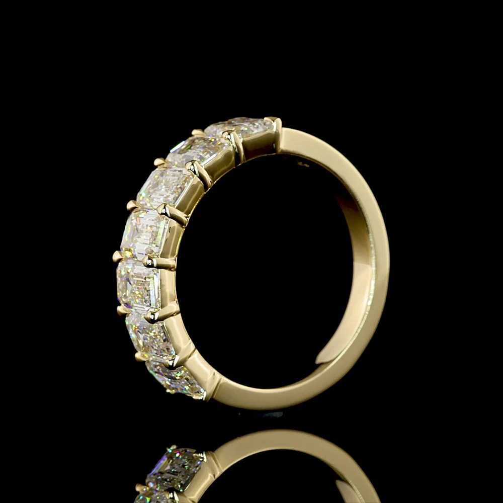 14K Yellow Gold 7-Stone Eternity Band with North-South Set Emerald Cut Lab Diamonds - 3.18 Carat Total Weight, E-F Color VS1 Clarity - Covaloro Fine Jewelry - Image 4