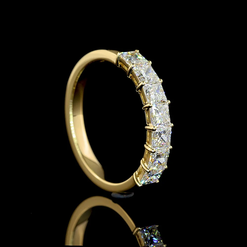 14K Yellow Gold 7-Stone Eternity Band with Prong Set Princess Cut Lab Diamonds - 1.13 Carats Total Diamond Weight - Covaloro Fine Jewelry - Image 3