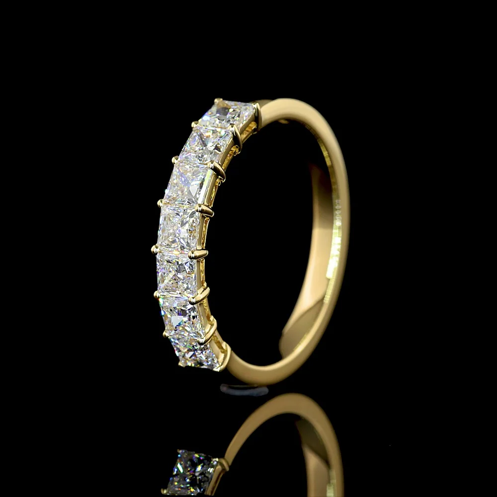 14K Yellow Gold 7-Stone Eternity Band with Prong Set Princess Cut Lab Diamonds - 1.13 Carats Total Diamond Weight - Covaloro Fine Jewelry - Image 4