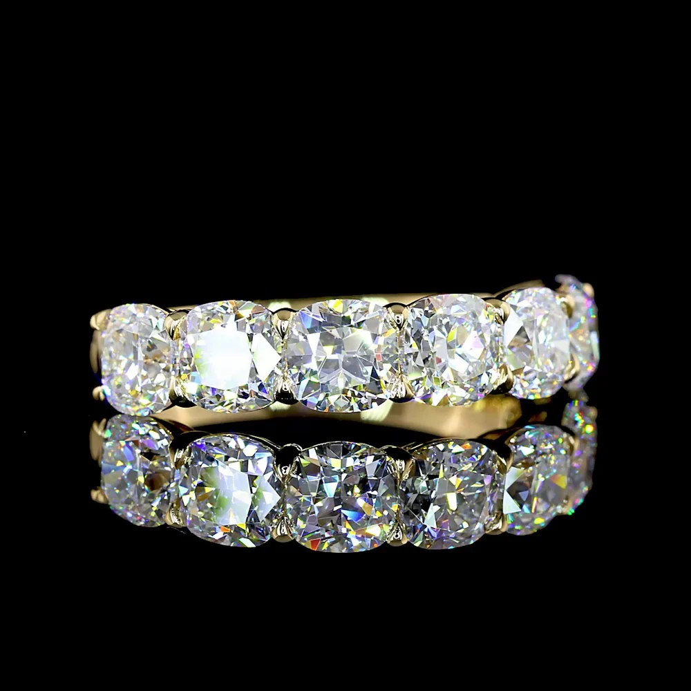 14K Yellow Gold 7-Stone Eternity Band with Square Cushion Brilliant Lab Diamonds - 3.20 Carats Total Diamond Weight - Covaloro Fine Jewelry