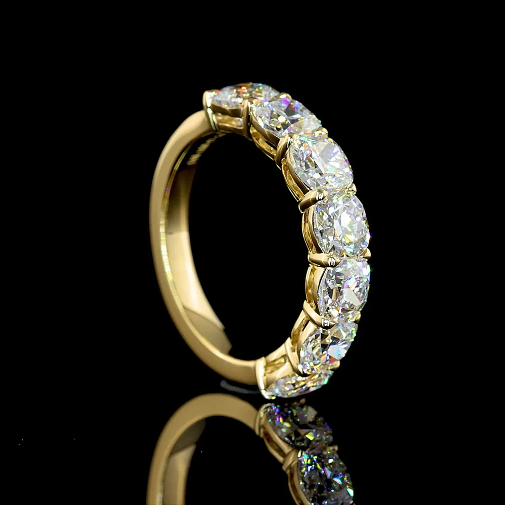 14K Yellow Gold 7-Stone Eternity Band with Square Cushion Brilliant Lab Diamonds - 3.20 Carats Total Diamond Weight - Covaloro Fine Jewelry - Image 3