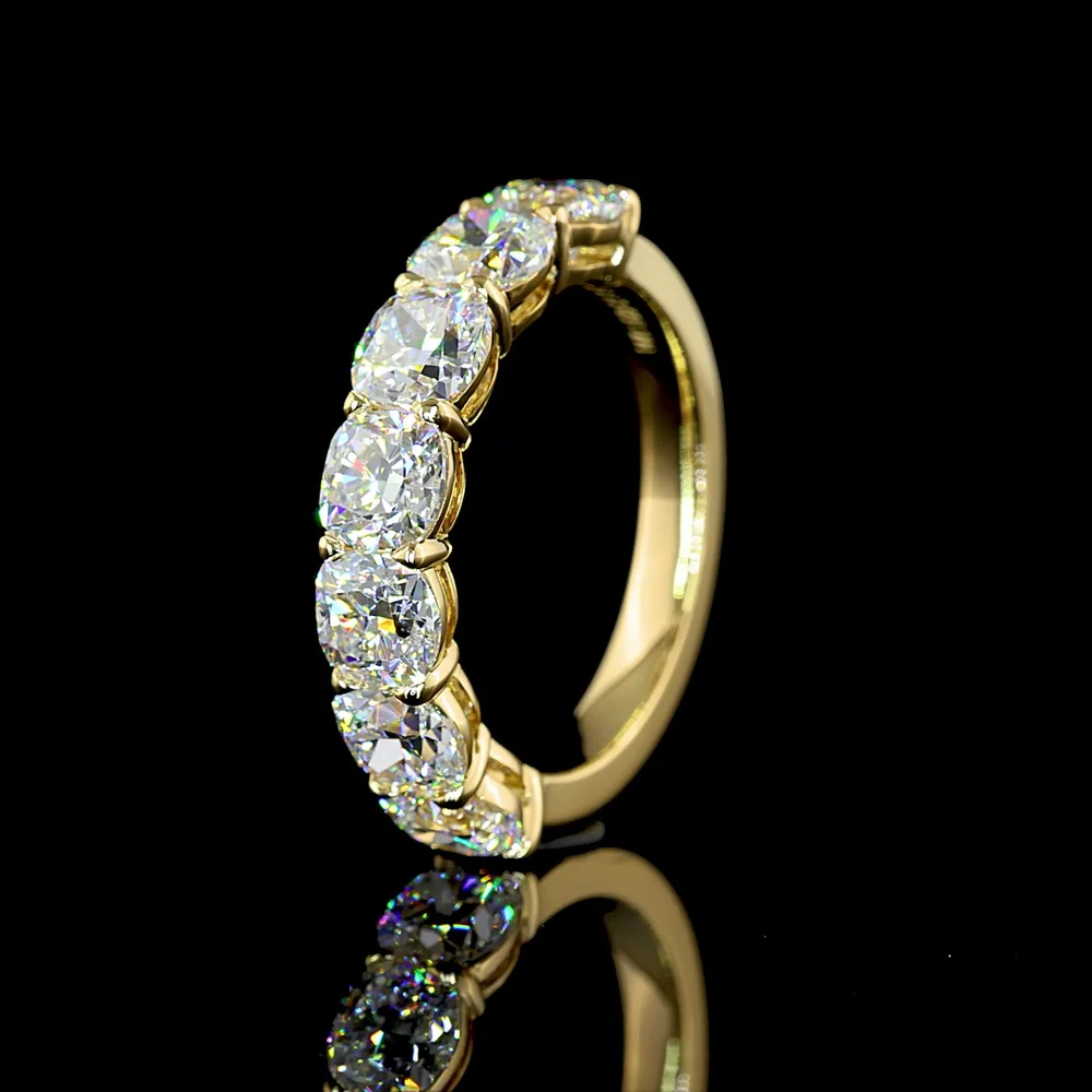 14K Yellow Gold 7-Stone Eternity Band with Square Cushion Brilliant Lab Diamonds - 3.20 Carats Total Diamond Weight - Covaloro Fine Jewelry - Image 4