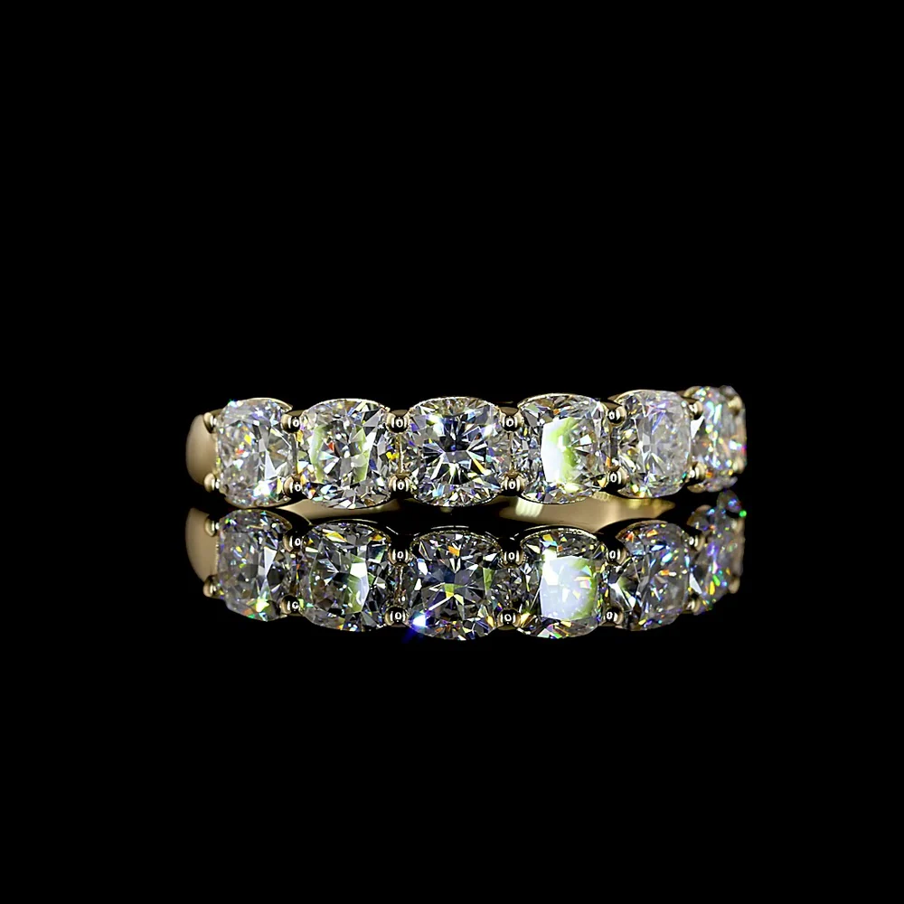 14K Yellow Gold 7-Stone Eternity Band with Square Cushion Cut Lab Diamonds - 2.05 Carat Total Weight, E-F Color VS1 Clarity - Covaloro Fine Jewelry