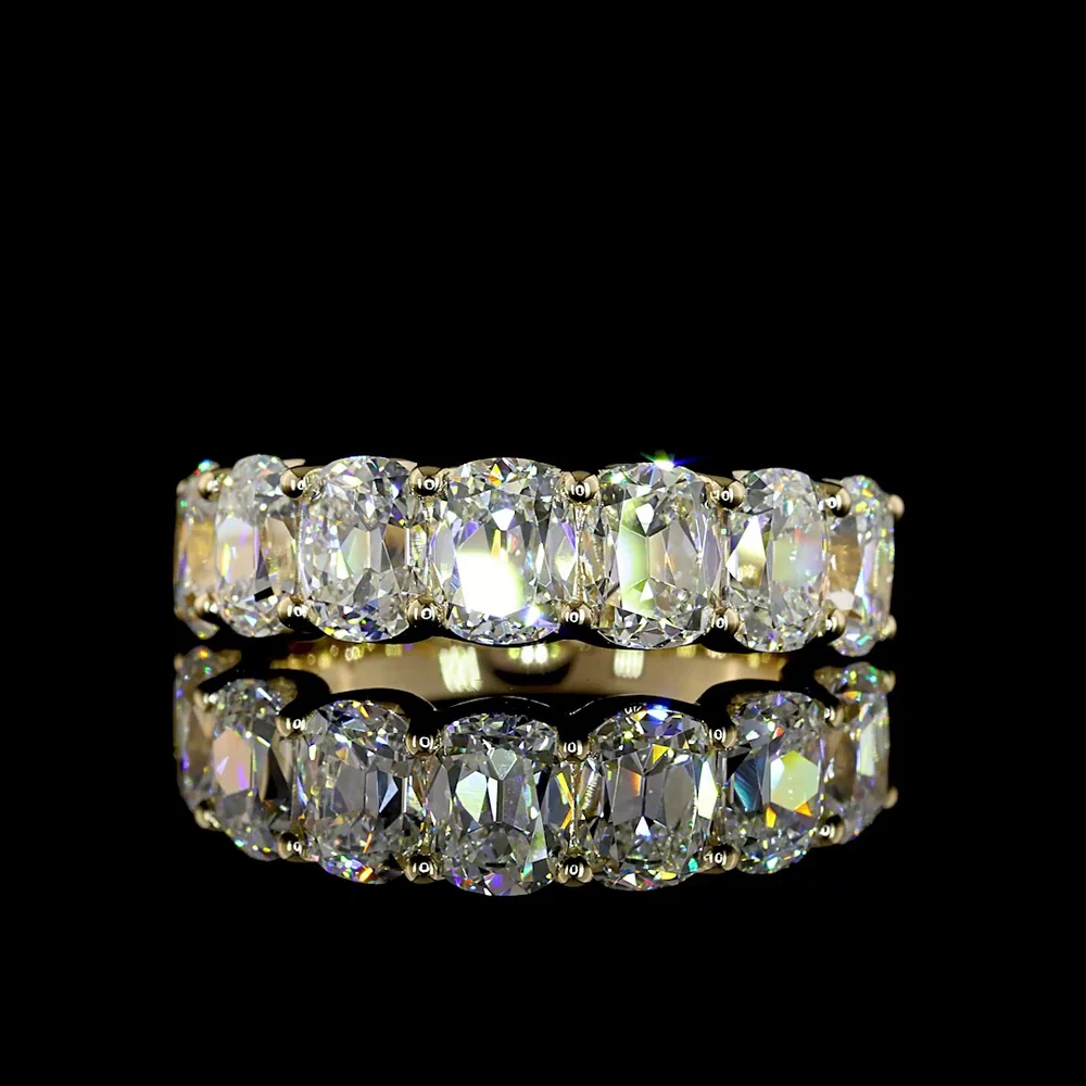 14K Yellow Gold 7-Stone Eternity Band with U-Prong Set Antique Cushion Cut Lab Diamonds - 3.74 Carat Total Weight - Covaloro Fine Jewelry