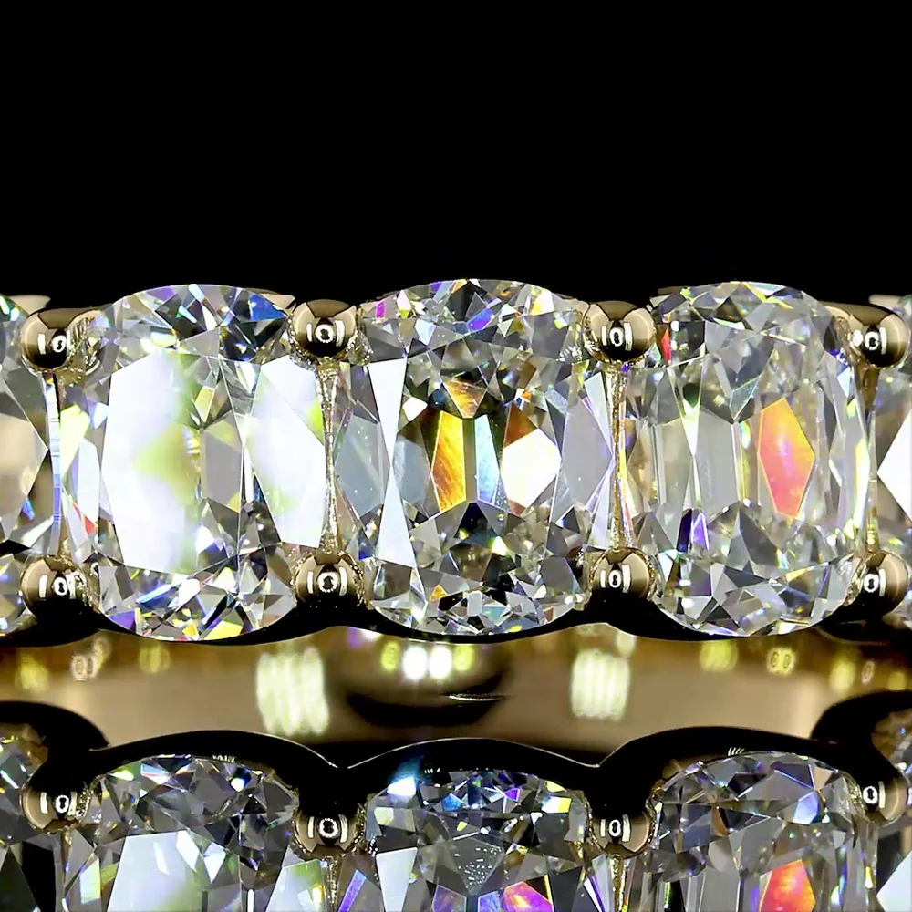 14K Yellow Gold 7-Stone Eternity Band with U-Prong Set Antique Cushion Cut Lab Diamonds - 3.74 Carat Total Weight - Covaloro Fine Jewelry - Image 2