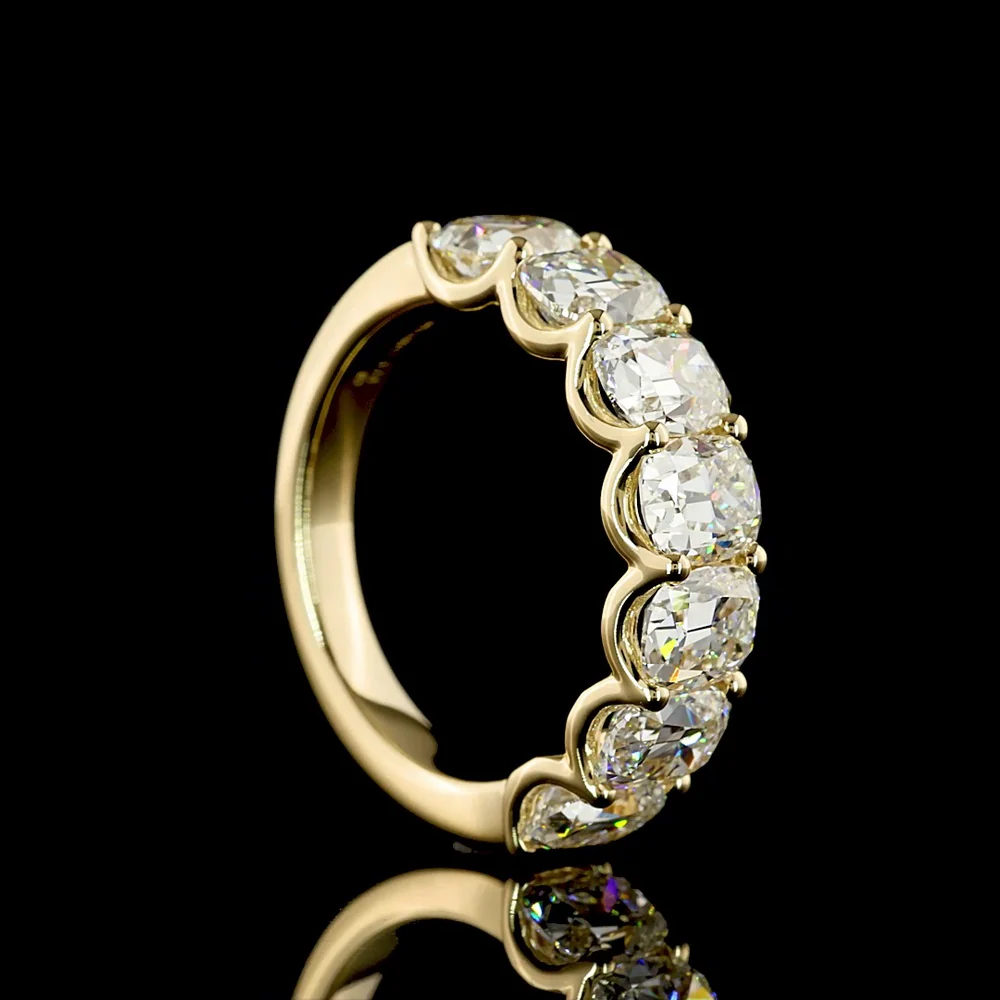 14K Yellow Gold 7-Stone Eternity Band with U-Prong Set Antique Cushion Cut Lab Diamonds - 3.74 Carat Total Weight - Covaloro Fine Jewelry - Image 3