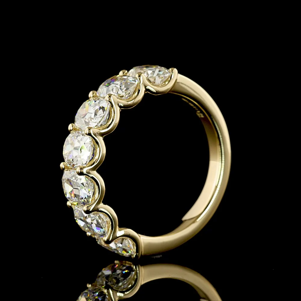 14K Yellow Gold 7-Stone Eternity Band with U-Prong Set Antique Cushion Cut Lab Diamonds - 3.74 Carat Total Weight - Covaloro Fine Jewelry - Image 4