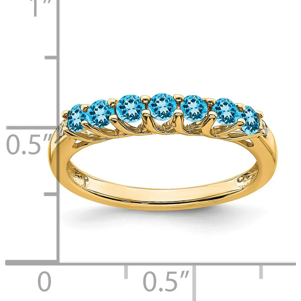 14K Yellow Gold 7-Stone Swiss Blue Topaz and Diamond Band Ring - 0.08 Carat Total Blue Topaz Weight, 0.012 Carat Total Diamond Weight - Size 7 by Oro Pregiato - Image 2