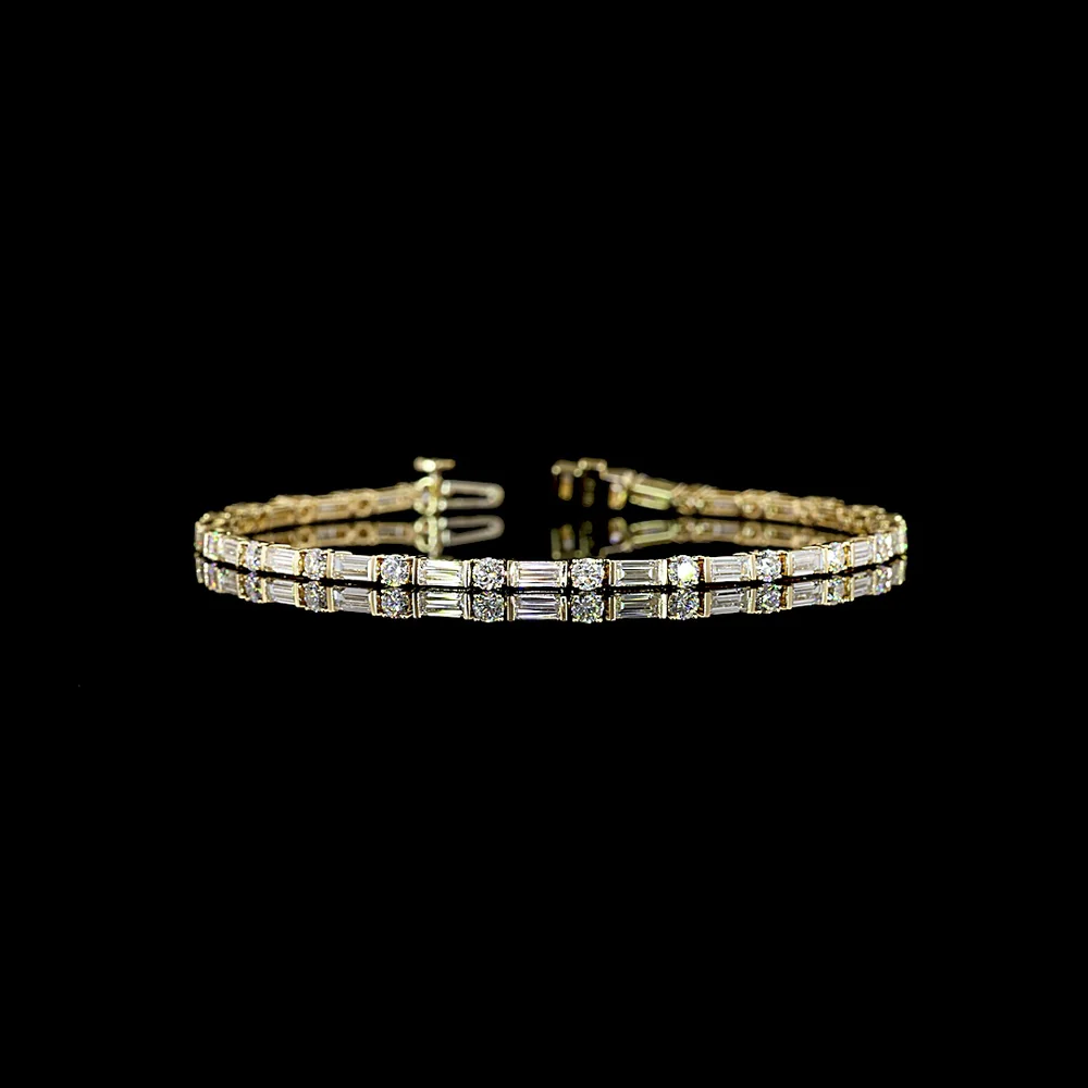 14K Yellow Gold 7" Tennis Bracelet with Alternating Round and Baguette Lab Diamonds in East-West Half Bezel Setting - 3.96 Carats Total Diamond Weight - Covaloro Fine Jewelry